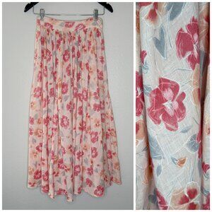 Vintage 80s Carole Little Peach Pastel Floral Pleated Skirt | Size XS
